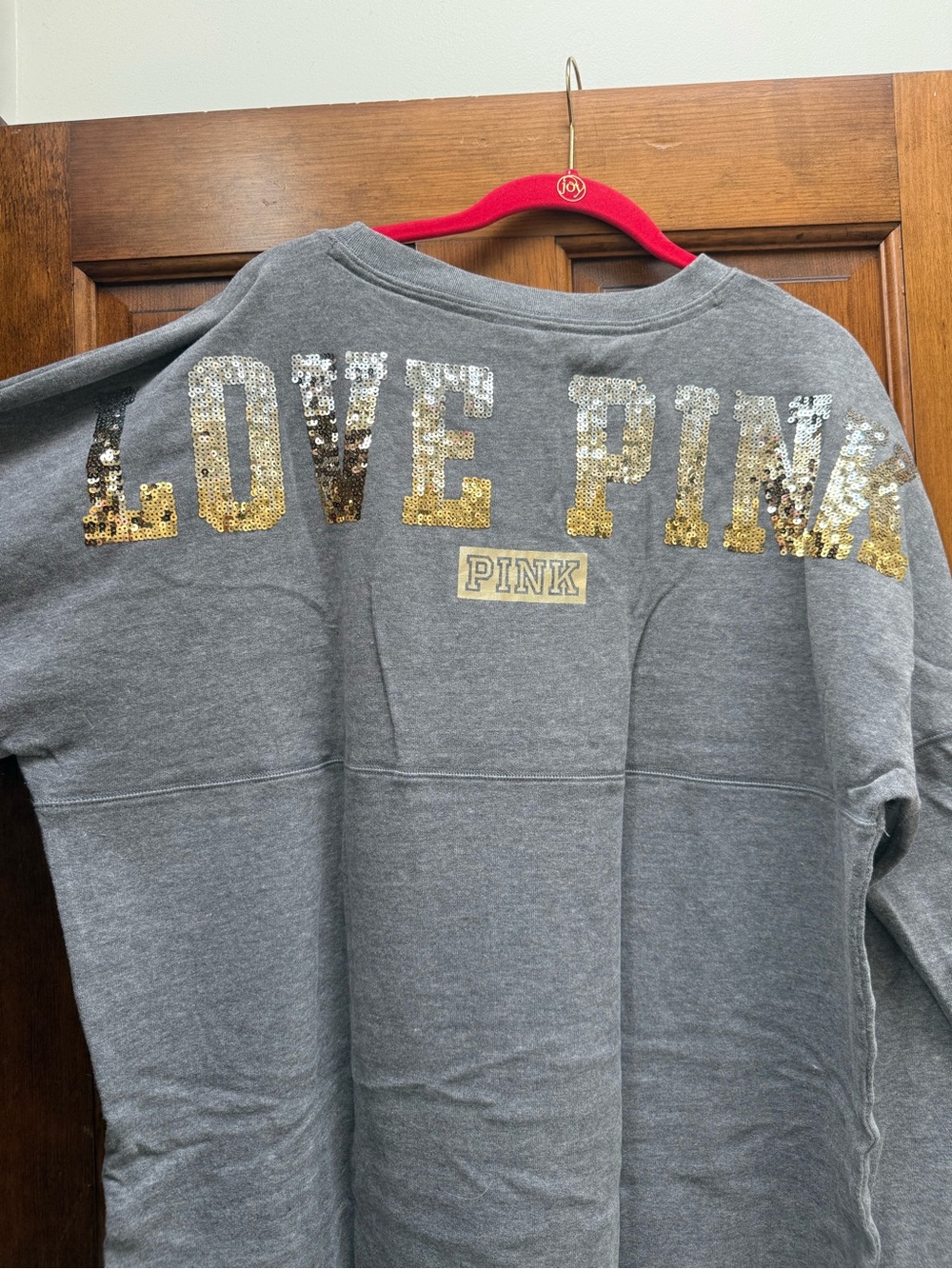 Victoria's Secret PINK Gray Sweatshirt with Gold & Silver Sequin "LOVE PINK"